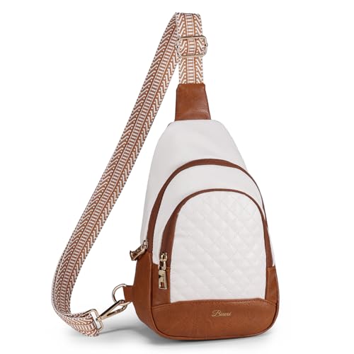 BIAVOI Crossbody Bags for Women Anti Theft Small Sling Handbag with Zipper Lock Vegan Leather RFID Blocking Chest Pure - color: Beige Brown