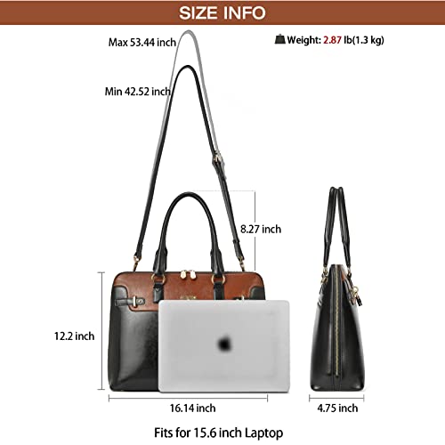 BOSTANTEN Briefcase for Women Leather 15.6 inch Laptop Shoulder Bag Office Work Crossbody Handbag - color: K-new Black With Brown