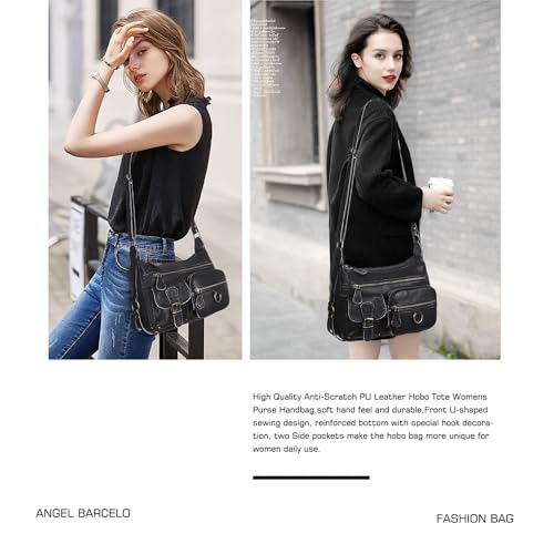 Angel Barcelo Cross body Shoulder Bag Women Soft PU Leather Purses and Handbags - color: 801-black