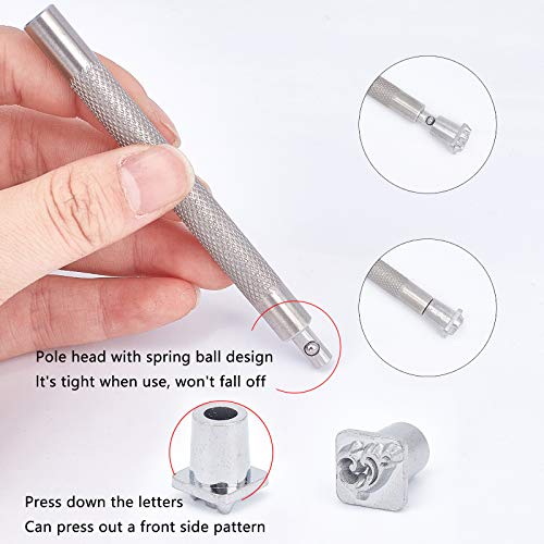 PH PandaHall 12pcs 10mm Zinc Alloy Leathercraft Metal Flower Pattern Stamps Punch Set Tool with 1pc Handle for Leather Craft Belt Bag Craft DIY Jewelry Marking, 12 Shapes - color: Flower