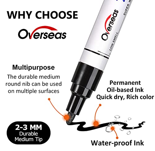 Overseas Red Paint Pens Permanent Markers, 3 Oil Based Paint Makrers | Medium Tip, Waterproof, Quick Dry, Fade Resistant, Bright Colors Marker Pen for Rubber, Metal, Wood, Plastic, Rock, Canvas - color: Red