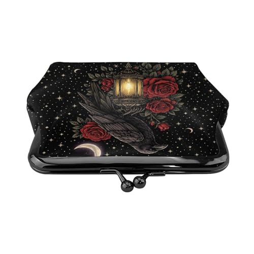 Kiss-lock Coin Purse for Women Change Purses Cute Small Coin Pouch Tiny Coin Wallet (Gothic Crow Rose) - color: Gothic Crow Rose