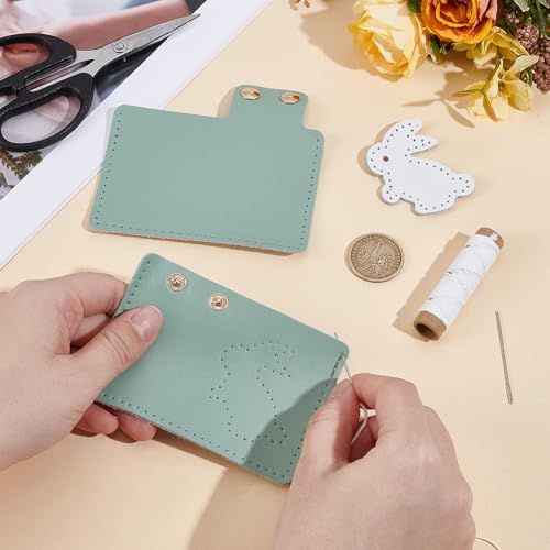Rabbit DIY Genuine Leather Purse Making Kit for Women Credit Card Bag Sewing Set Handmade Small Purse Crochet Knitting Supplies for DIY Birthday Bridal Wedding Gift(Green) - color: Green