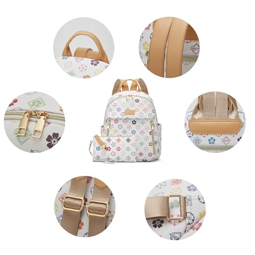 Makes Mini Backpack for Women, Small Casual Backpacks Daily Travel Bag 2pcs | Small Bookbag,Work Travel School PU Leather Shoulder Bag Mochilas Para Mujer Rucksack Gifts for Lady Girls Mother Wife - color: Triwhite Flower