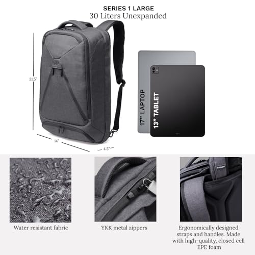 Knack Series 1 Large Travel Backpack, 17-Inch Laptop, Expandable 30L-46L - color: Savile Gray, size: Large