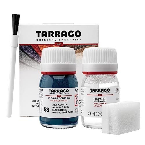 Tarrago Leather Dye Kit with Deglazer and Applicator - Restore & Recolor Shoes, Boots, Purses, Wallets, Jackets, and Furniture - Rich Pigment - 25mL - color: Air Force Blue #58