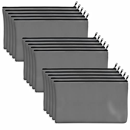 15 Pack Blank Cotton Canvas DIY Craft Zipper Bags Pouches Pencil Case for Makeup Cosmetic Toiletry Stationary Storage - color: Gray