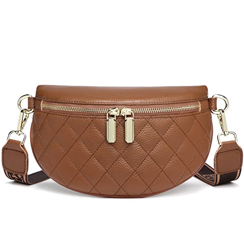 Genuine Leather Crossbody Bum Bags for Women Anti-theft Travel Fanny Pack - color: Pure Brown