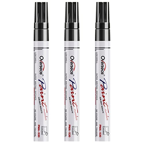Overseas Black Paint Pens Permanent Markers, 3 Oil Based Paint Makrers | Medium Tip, Waterproof, Quick Dry, Fade Resistant, Bright Colors Marker Pen for Rubber, Metal, Wood, Plastic, Rock, Canvas - color: Black