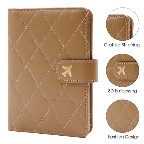 Melsbrinna Premium Leather Passport Holder Covers Case, Waterproof Rfid Blocking Travel Wallet Passport Holder with Pen Holder, Cute Passport Book for Women/Men - color: AY-LG Khaki