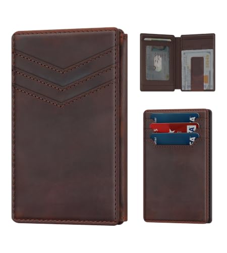 Genuine Leather Slim Wallet for Men: Minimalist RFID Wallet Holds 15 Cards - color: Premium Genuine Leather Brown