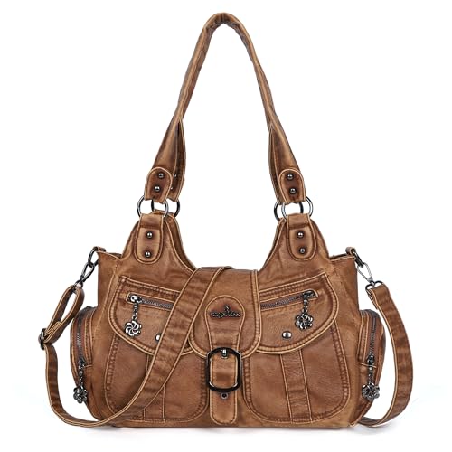 Angel Kiss Hobo Bags for Women Vegan Leather Shoulder Purses and Handbags Ladies Roomy Tote Bags Purse with Crossbody Strap - color: Brown
