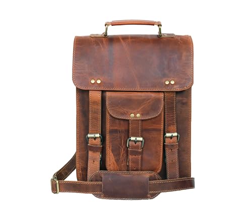 jaald Genuine Leather Messenger Bag Vintage Laptop Crossbody Bag Satchel Man Purse Shoulder Bag for man woman office bag - style: 13 Inches Brown