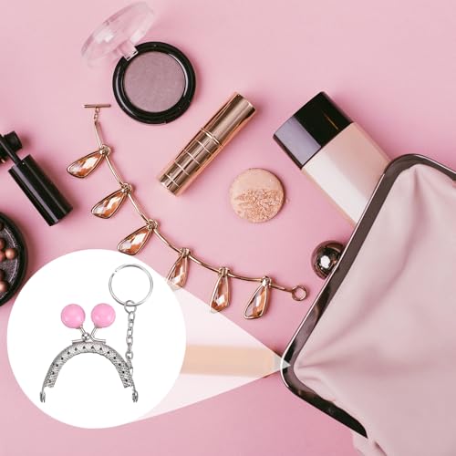 uxcell 2 Pcs Metal Purse Frame, 5cm/1.97" Beads Silver Kiss Lock Clasp Arch Embossing Bag Frames with Key Ring for Purse Making Clutch Bag Coin Purse, Pink - color: Pink