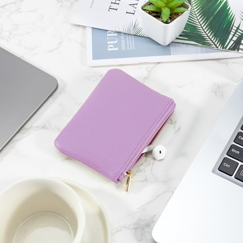 Chelmon PU Leather Coin Purse Pouch Change Holder Small With Zipper for Men Women 2 PCS Set (Black&Purple) - color: Black&Purple
