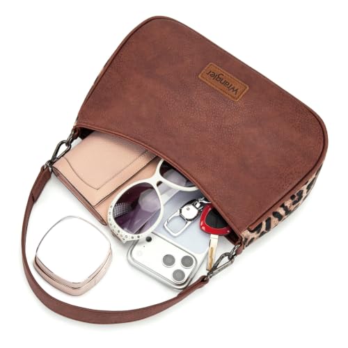 Wrangler Shoulder Bag for Women Western Small Purse Hobo Handbag | Aztec, Underarm Bag, 2 Detachable Straps, Secure Zipper Closure, Back Pocket, Crossbody Bag for dates, travel and everyday - color: Brown-leopard