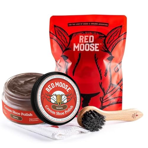 RED MOOSE Boots and Shoe Cream - Shoe Polish Kit for Leather - Shoes Shine - Made in the USA - color: Brown Kit