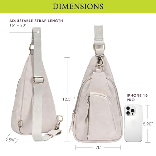 Antik Kraft Tasha Crossbody Sling | Vegan Leather Crossbody Bag for Women with 16-20" Strap | Sling Bags for Women - color: Stone