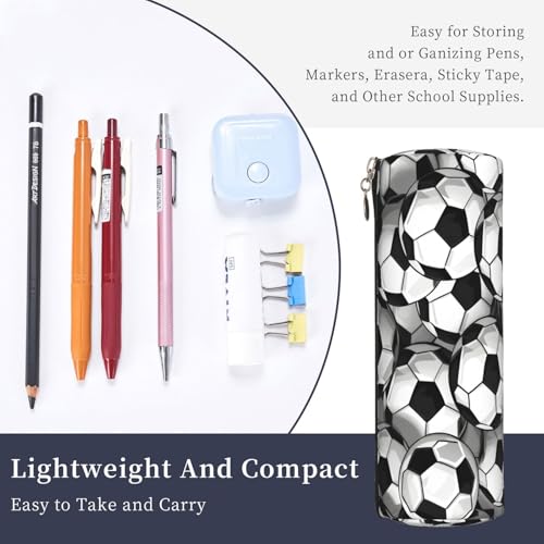 OSAM SPACE Leather Pencil Case Round Pencil Bag Football Skin Pen Organizer Holder Portable Zipper Pouch Cute School Supplies for Girls Boys Study Office - color: Football Skin