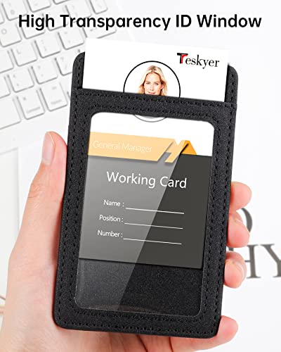 Teskyer Leather ID Badge Holder with Lanyard, Vertical Starry Black | Durable Nylon Lanyard, Rear Card Pocket, Scan Without Removing Card, Built to Last, Work & Cruise Ready - color: Starry Black, size: Vertical
