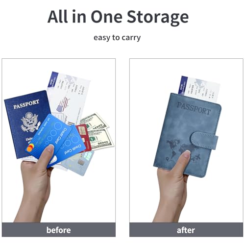 Passport Holder, Passport Cover with Credit Card Slot and Boarding Pass Slot Combo, Passport Wallet Case Book Travel Must Have, RFID Blocking Leather Travel Accessories, Navy Blue - color: Navy Blue