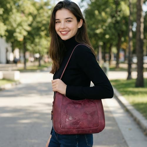 BELTANA Shoulder Bag for Women, Small Vegan Leather Butterfly Hobo Purse | Crescent Shoulder Purse, Top Handle Design, Lightweight, Underarm Style, Daily Travel & Shopping, Gift Choice - color: Red
