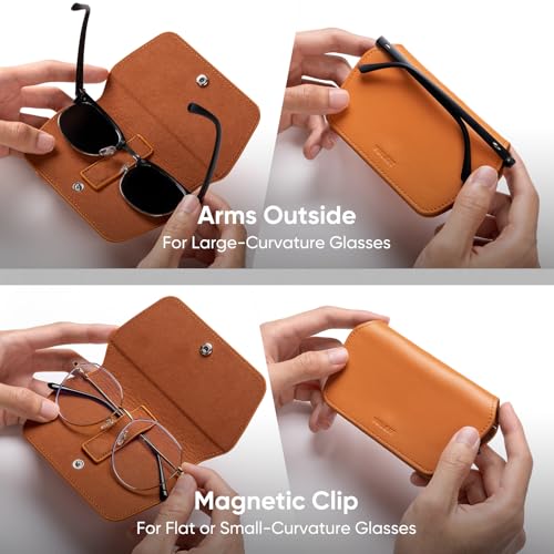 VULKIT Leather Glasses Case, Ultra Slim Sunglasses Case, Two Fixed Modes, Fits Most Eyeglasses & Sun Glasses - color: Tangerine Twist