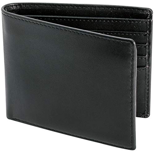 Top Grain Leather Wallet for Men | RFID Blocking | Extra Capacity Bifold Wallet with 2 ID Windows | Ultra Strong Stitching | Slim Billfold with 8 Card Slots | Gift for Him - color: Black