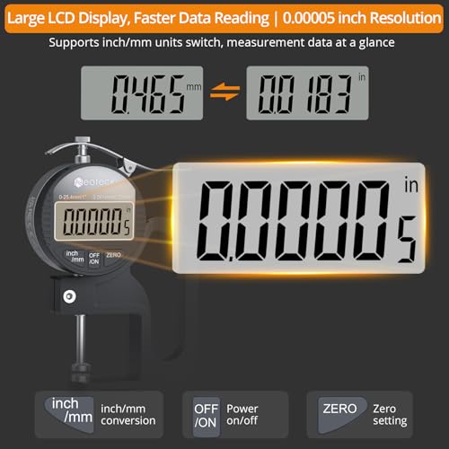 Neoteck Digital Thickness Gauge 1inch/25.4mm,0.00005inch/0.001mm Accuracy - color: Silver-black, size: 0-1"/0.00005"