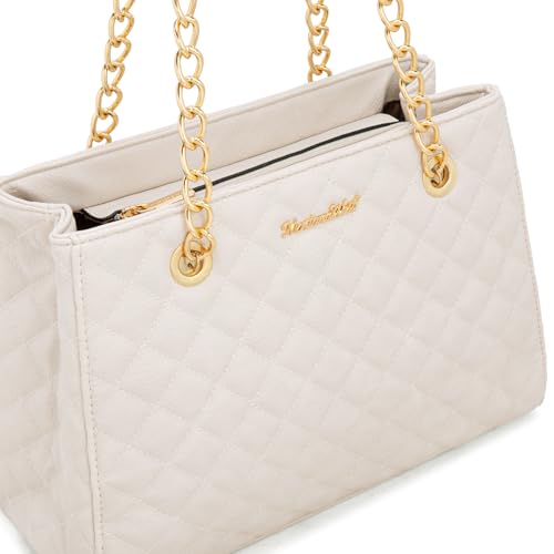 Montana West MEDIUM Tote Bag for Women Quilted Chain Handbags Shoulder Purse - color: 040beige