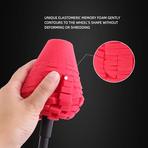 SPTA Metal Polishing Tool, Auto Cone Metal Polish Buffing Polishing Ball, Drill Buffing Sponge Pads Buffing Wheel for Drill Foam, Sponge Buffing for Automotive Car Wheel Hub Care - color: Red Cone Polishing Ball