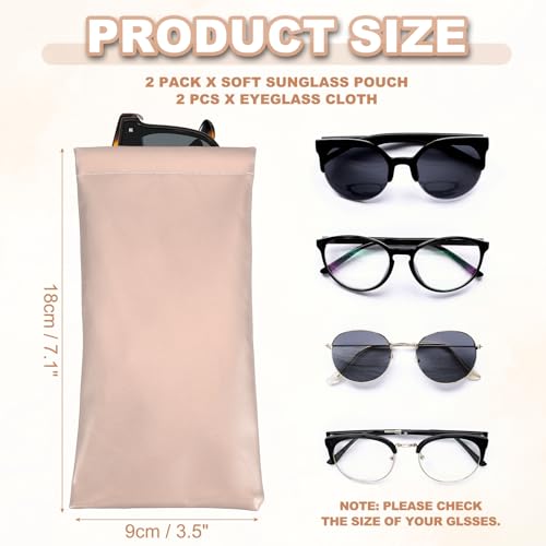 PATIKIL Squeeze Top Sunglass Pouch PU Leather Soft Eyeglass Pouch Portable with Eyeglass Cloth - color: Rose Gold