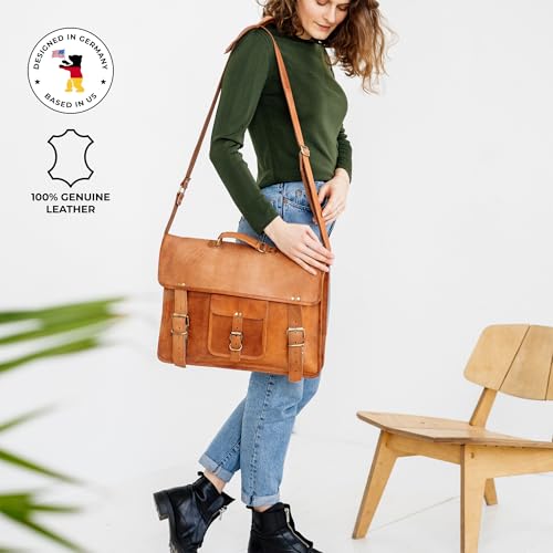 BERLINER BAGS Genuine Leather Messenger Bag For Men Berlin XXL- Brown | Briefcase For Travel & Work, Adjustable Strap, 17" Laptop Slot, Trolley Sleeve, Phone Pocket, Pen Loops, Key Carabiner - color: Brown Xxl