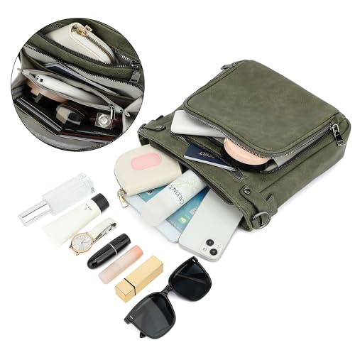 TANTOMI Crossbody Bags for Women Purses for Women Trendy Leather Shoulder Handbags Travel Purse with 6 Card Slots - color: Dark Green