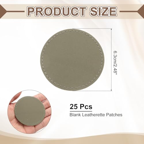 MECCANIXITY Blank Leatherette Patches, 2.5 Inch Round Faux Leather Hats Patches with Adhesive Iron-on Heat Press Laserable Rustic for Hats DIY Fabric Repair Sew(Light Brown, Pack of 25) - color: Light Brown