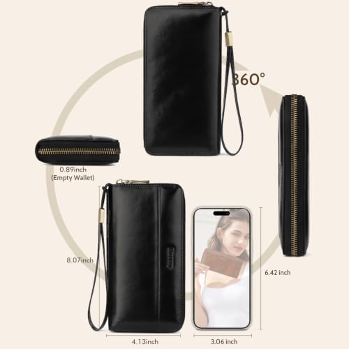 Real Leather Wristlet Wallet Women With RFID Blocking(ypblack) - color: b1-Oiled leather black
