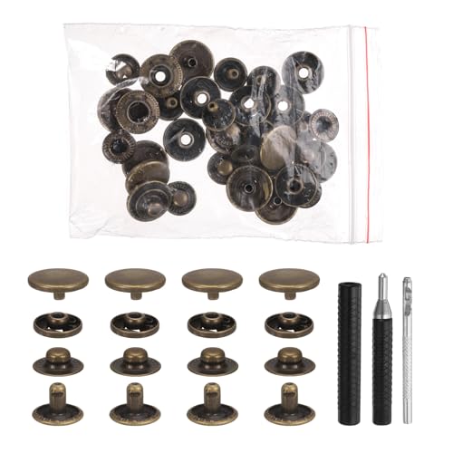 HARFINGTON 25 Set Leather Snap Fasteners Kit 15mm Metal Snap Button Press Studs Leather Rivets Snaps with 3 Setter Tools for Clothes Jackets Jeans Wears Bags, Bronze - color: Bronze, size: 15mm