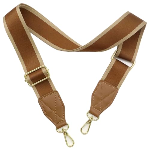 Adjustable Purse Strap with Brown Leather End - 1.5" Wide Handbags, Camera, Guitar, Phone & Crossbody Bag Replacement Shoulder Straps(Gold Hardware) - color: Brown Strap-Gold hook-T502