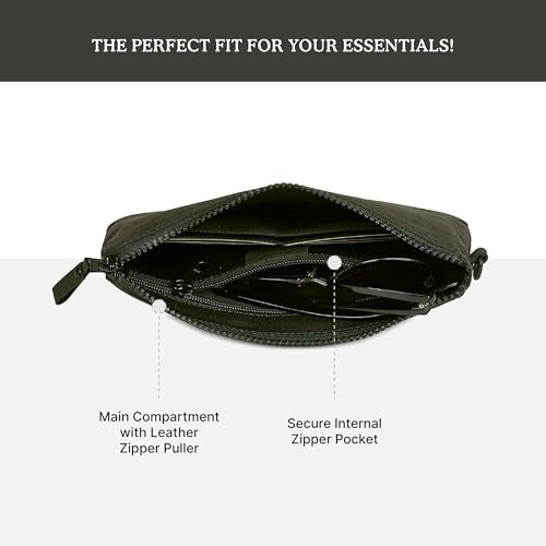 Leather Wristlet Wallet for Women Clutch Handbag Purse with Cell Phone Slot | Genuine Top Grain Leather, 8 Credit Card Slots, Detachable Strap, YKK Zipper, Gifts for Women - color: Black Crazy Horse