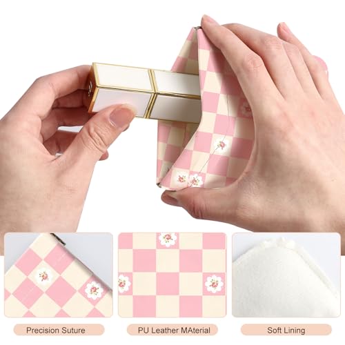 2Pcs PU Leather Small Squeeze Coin Purse Pouch Mini coin Bag Unique And Cute Wallet Cosmetic Bags Change Bag For Women Girls Men （Black and pink checkered1 - color: Black and pink checkered1