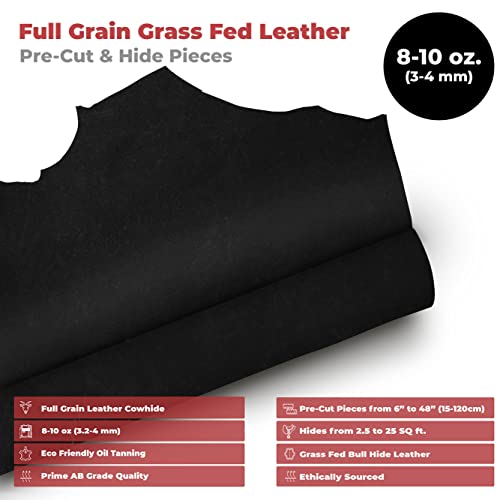 ELW Grass Fed Leather 8-10 oz. (3-4mm) Heavy Duty Pre-Cut 2 PCS 8"x8" Black Full Grain Cowhide for Tooling, Carving, Holsters, Belts, Bags, Boots, Shoes, Cases, Repair, Knife Sheaths, Furniture - color: Black, size: 2 PCS 8"x8"