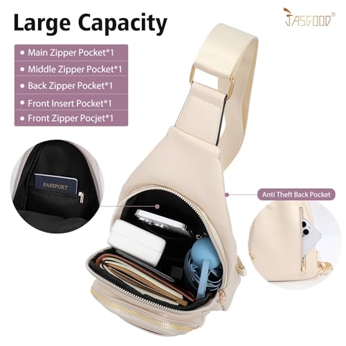 Sling Bag for Women Crossbody Leather Fanny Packs Chest Bag Fashion Sling Backpack Travel JASGOOD - color: Khaki