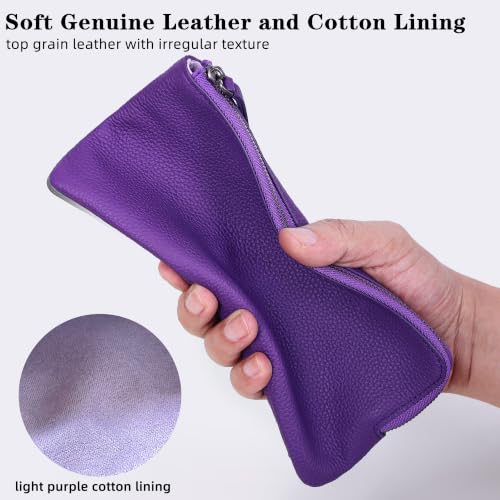 VISOUL Long Zipper Cash Wallet for Women with Removable Credit Card Holder Soft Genuine Pebbled Leather Contrast Color-Purple and Light Purple - color: Purple and Light Purple