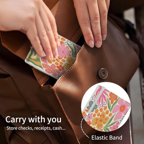 Checkbook Cover for Personal Checkbook, Cute Pu Leather Check Book for Women & Men, Slim Checkbook Holder with Pen Holder and Built-in Clear Plastic Divider, Retro Floral - color: Retro Floral