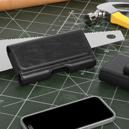 Magnetic Closure Holster for Google Pixel 11 Pro XL, 10 Pro XL, 9 Pro XL - Leather Belt Case, Premium Pouch (Fits Slim/Regular Case On) (Black, Large) - color: Black, size: Large