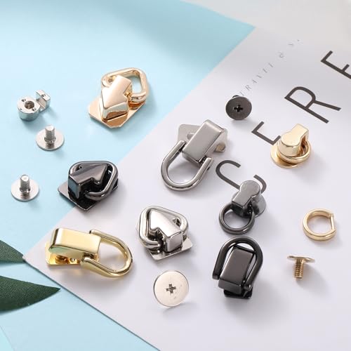 uxcell Metal Ball Studs Rivets D Ring, 4 Pcs Ball Post Head Buttons 360 Rotatable Studs Rivets with 2 Screw for Purse Chain Connector DIY Art Leather Crafts (Black) - color: Black