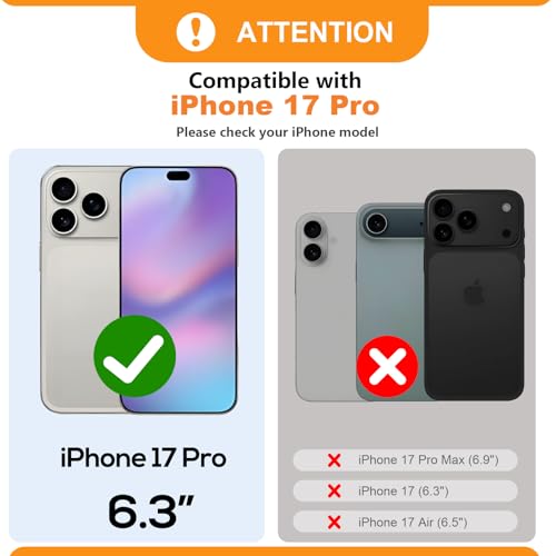 Bocasal Detachable Wallet Case Card Holder for iPhone 17 Pro, Black | RFID Blocking Kickstand Card Slots Holder PU Leather Magnetic Shockproof Wrist Strap Removable Flip Protective Cover 6.3 inch - color: Black