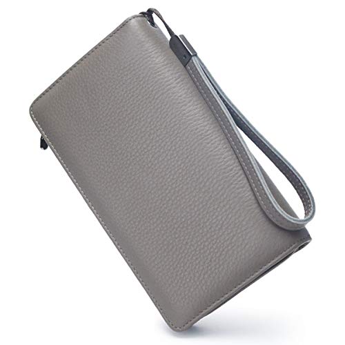 Bveyzi Women's Big Fat Rfid Leather Wristlet Wallet Organizer Large Phone Checkbook Holder with Zipper Pocket (Grey) - color: Grey