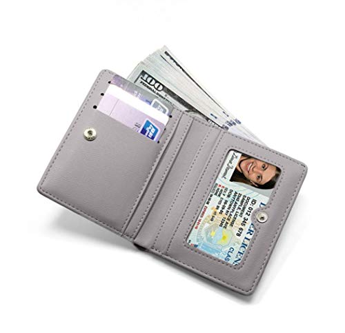 Women Wallets Small Bifold Leather Pocket Wallet Ladies Mini Short Purse - color: Grey