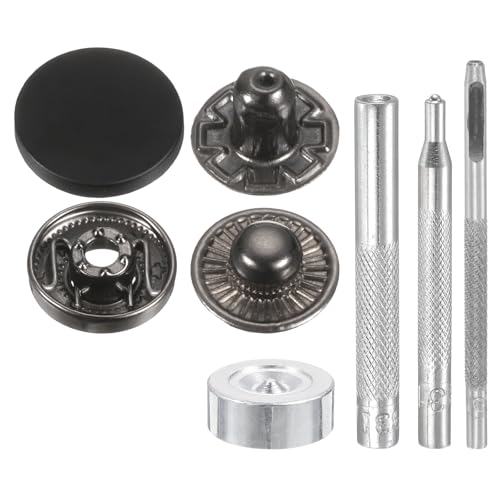 HARFINGTON 24Set Leather Snaps Fasteners Kit 15mm Dia Brass Press-Stud Cap Button 2.76" Length Metal Snap Buttons with 4 Install Tools for Coat Bag Leather Marine Boat Canvas, Matte Black - color: Matte Black, size: 15mm